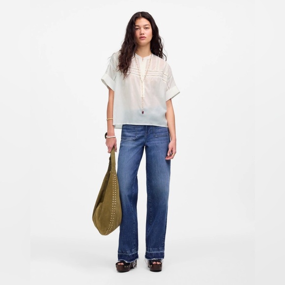 NWOT Madewell Lace-Inset Pintucked Henley Top - Picture 2 of 10